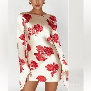 Meshki satin mini dress- rose print M